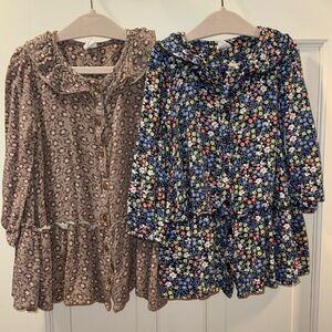 GAP Baby Lightweight Floral Quarter Sleeved ruffle collar Dresses blue Brown 2T